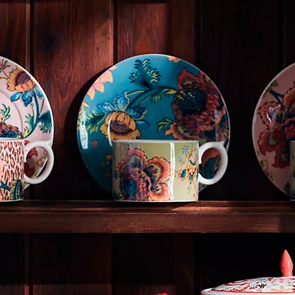 Anthropologie House of Hackney Dark Turquoise Teacup and Saucer Set of 2 NEW!